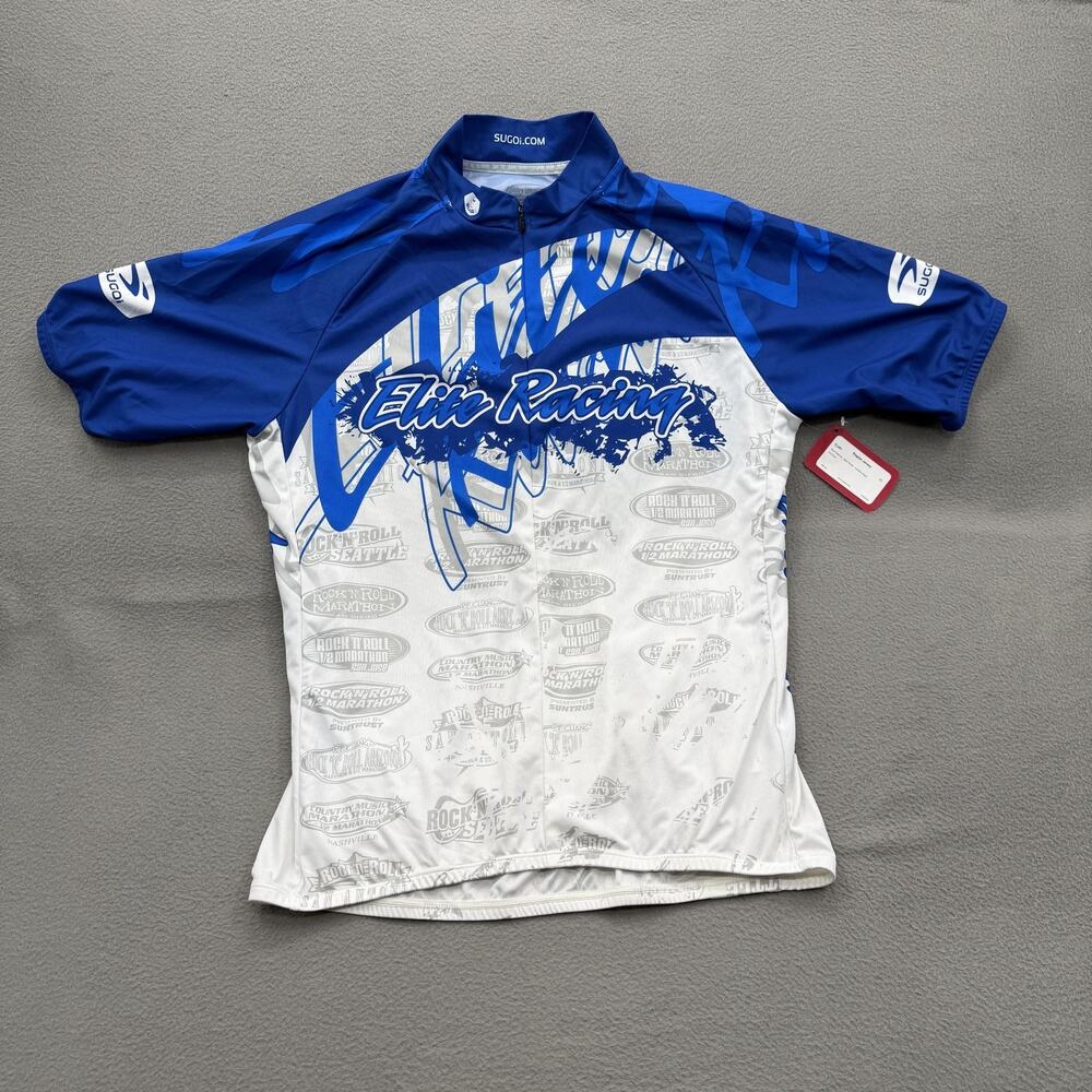 Sugoi Elite Racing Cycling Jersey Mens XL Blue Rock N‎ Roll 1/4 Zip Bike Shirt